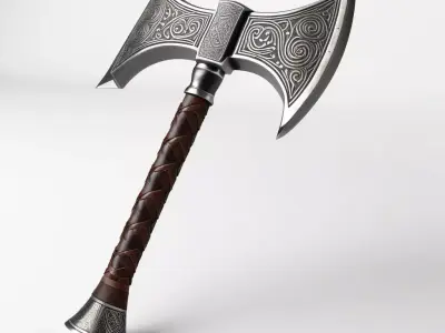 Ornate Fantasy DoubleBladed Axe 3D model