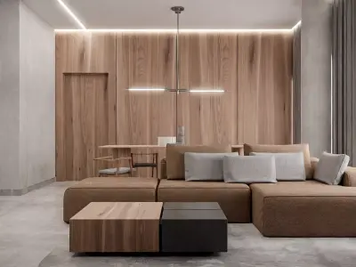Interior B modern living room with wooden walls Free 3D model