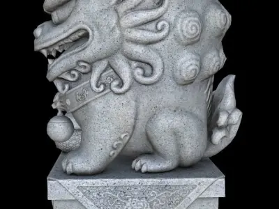 Stylized Chinese Guardian Lion Statue Low-poly 3D model