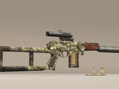 Sniper assault rifle with scope Low-poly 3D model