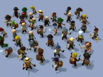 Different animated fantasy character  Low-poly 3D model