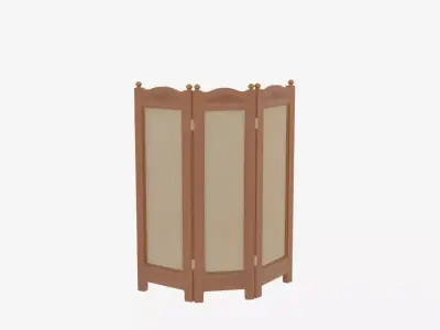 3D Wooden Bank Privacy Screen Fabric Panels and Brass Hardware 3D model