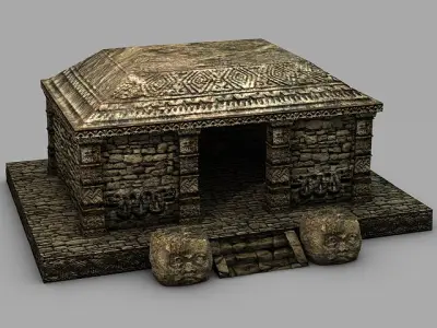 Ancient stone temple ruins Low-poly 3D model