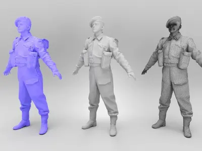 British army soldier in A-pose 369 Low-poly 3D model