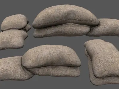 sandbag set pile of sacks Low-poly 3D model