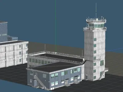 JASDF Large Aircraft Hanger and Control tower Low-poly 3D model