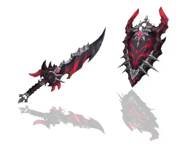 Corrupted Holy Sword and Shield Low-poly 3D model