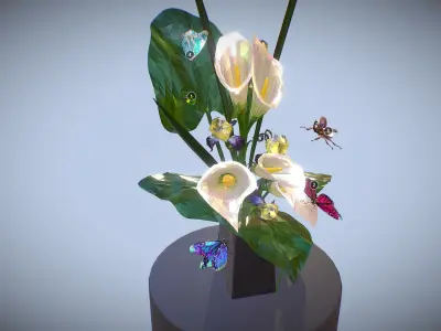 Bouquet Calla Iris Polygon art Low-poly 3D model