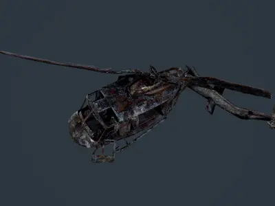 Wrecked Damaged UH1H Military Helicopter Game Ready 04 Low-poly 3D model