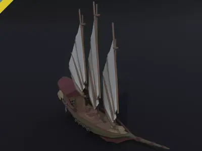 Cartoon medieval fantasy ship Polygonal Style Low-poly 3D model
