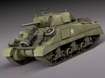 M4A2 Sherman Tank with equipment 3D model