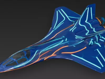 Futuristic Blue Sci Fi Jet Fighter 3D Model PBR Low-poly 3D model