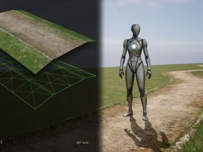 Country roads 01 - Dynamic medieval roads set Low-poly 3D model