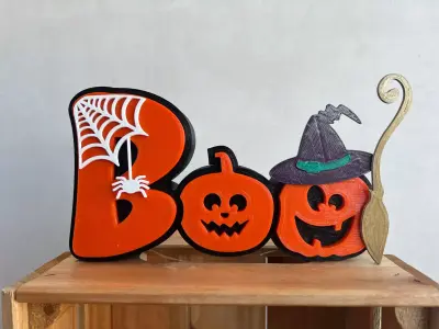 BOO Pumpkin Halloween Sign STL Free 3D print model