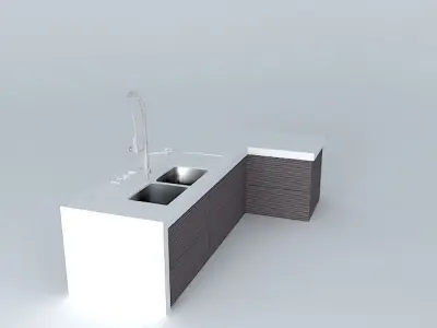 Bench with rack and double bowl Free 3D model