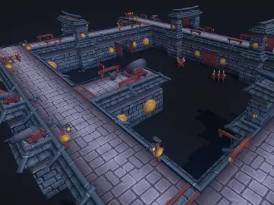 Modular Castle Wall Kit Low-poly 3D model