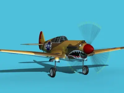 Curtiss P-40B Warhawk V15 USAAF 3D model