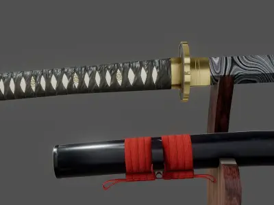Damascus Steel Katana Low-poly 3D model
