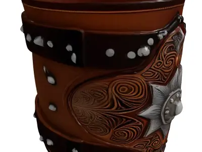 Ornate Leather Bracer Arm Guard 3D model