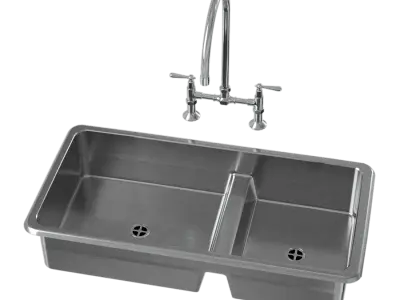  Raised Stainless Steel Double Bowl Kitchen Sink Model 