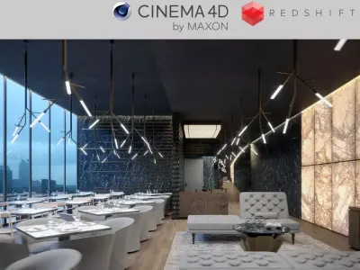 Redshift - C4D Scene files - Luxury Restaurant Scene 3D model