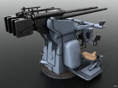 German 37mm SK C30 anti-aircraft gun Low-poly 3D model