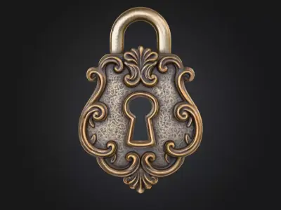 Ornate Padlock Low-poly 3D model