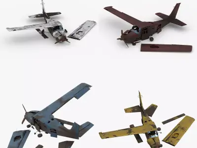 8K realistic destroyed propeller plane Low-poly 3D model