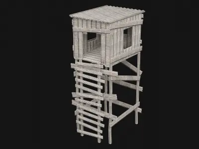 POST APO WOODEN WATCHTOWER IMPROVISED PLATFORM FORT SHELTER Low-poly 3D model