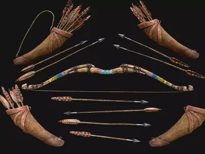 Wooden Bow and Quiver Tournament  Weapons Low-poly 3D model