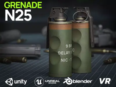 Game Ready N25 Stun Grenade - Army Skin Low-poly 3D model