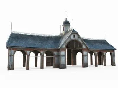 Hand drawn style medieval architectural gathering place 3D model