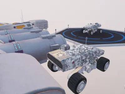 Full Space Mars Colony Scene SI-FI and Military Vehicle Rover Low-poly 3D model