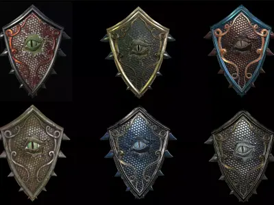 Shield with eye low poly 6 texture options and high poly Low-poly 3D model