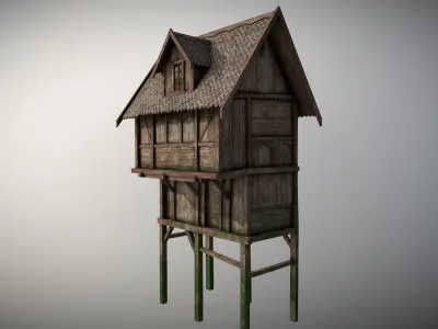 Medieval lake village - House 11 Low-poly 3D model