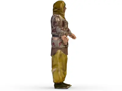 LowPoly Man Old Afghan Soldier Low-poly 3D model