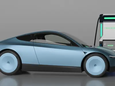 Electric Coupe Car with Freewire Ultrafast Charging Station 3D model