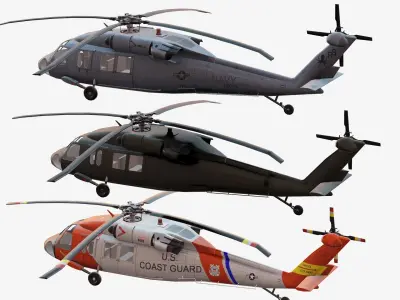 Bundle 3x UH-60 BlackHawk Low-poly 3D model