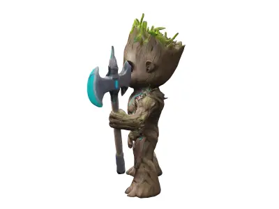 Groot character from Guardians of the Galaxy holding a huge s... 3D model