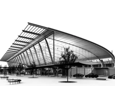 Central Shopping Mall Building With Parking 3D model