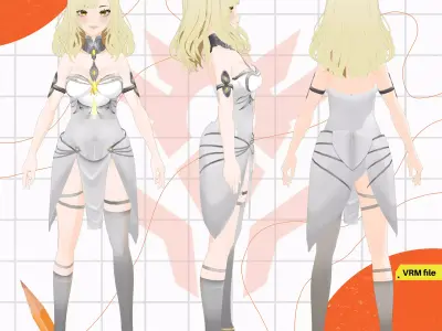 VRM ANGEL SUIT ELEGANT GIRL CUTE WHITE DRESS STOCKINGS 3D model
