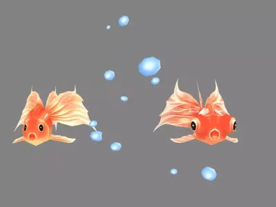 Cartoon goldfish in the tank Low-poly 3D model