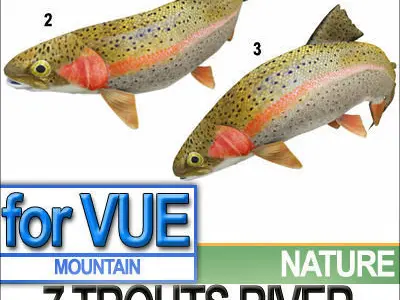 7 Rainbow Trout Realistic River Scene 3D model