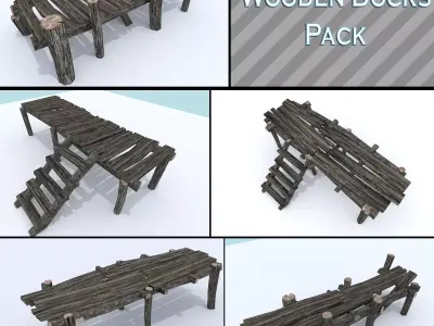 Wooden Docks Pack Low-poly 3D model