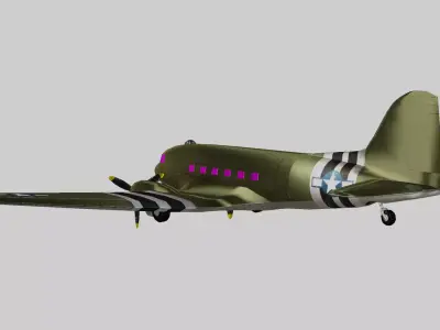WWII Douglas C-47 Skytrain Military Transport Aircraft 3D model