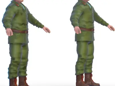 High Poly Subdivision Man Old USSR Soldier Low-poly 3D model