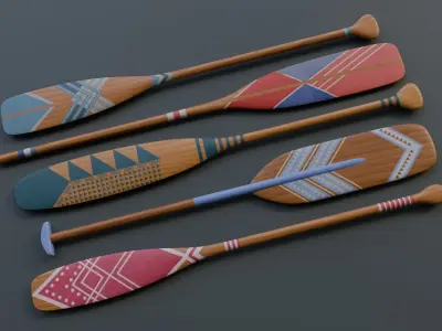 Oar decorative painted 3D model