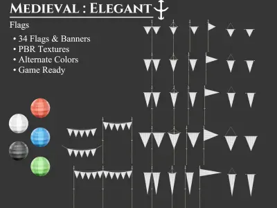 Medieval Elegant Decoration Flags and Banners Low-poly 3D model