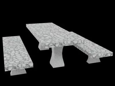 Marble Garden Bench and Table Outdoor Set Free low-poly 3D model