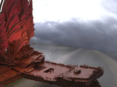 Emperors Asian Red Fin sailed Ship port 1 3D model